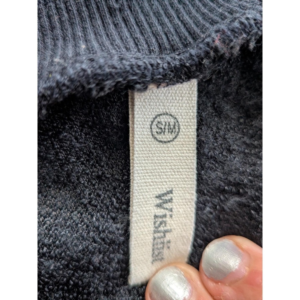 WISHLIST Black Boucle Knit V-Neck Oversized Teddy Bear Sherpa Sweatshirt Sz S/M‎ - Picture 4 of 7